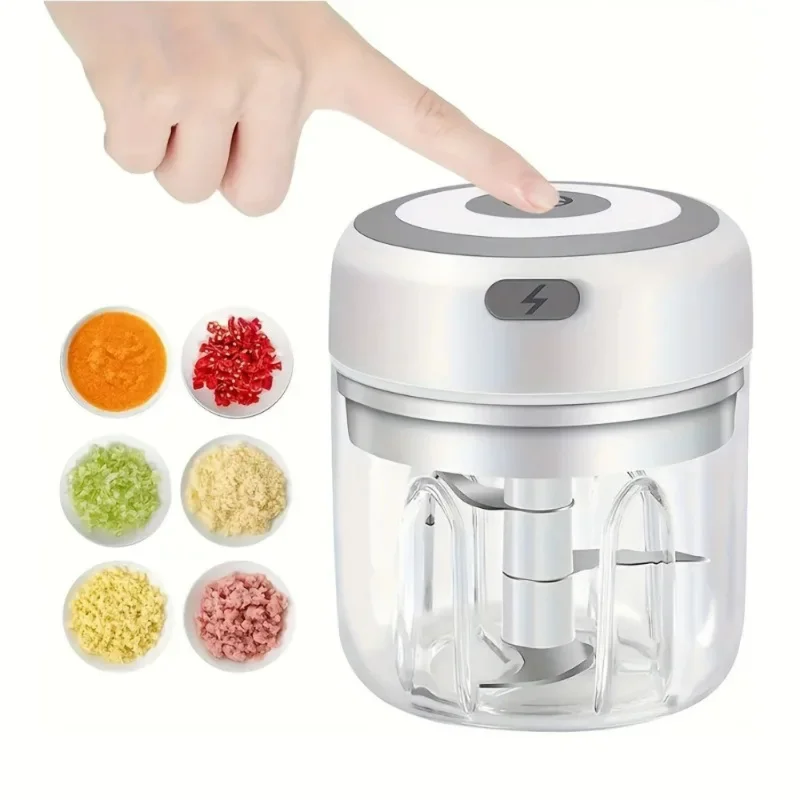 250ML USB Rechargeable  Vegetable Chopper and Garlic Crusher - Mini Wireless Food Chopper  Kitchen Gadgets  Garlic