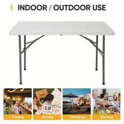 4FT Heavy Duty Foldable Table with Carrying Handle,Adjustable Outdoor Camping Table Picnic Table for Party,Wedding,Kitchen,Beach