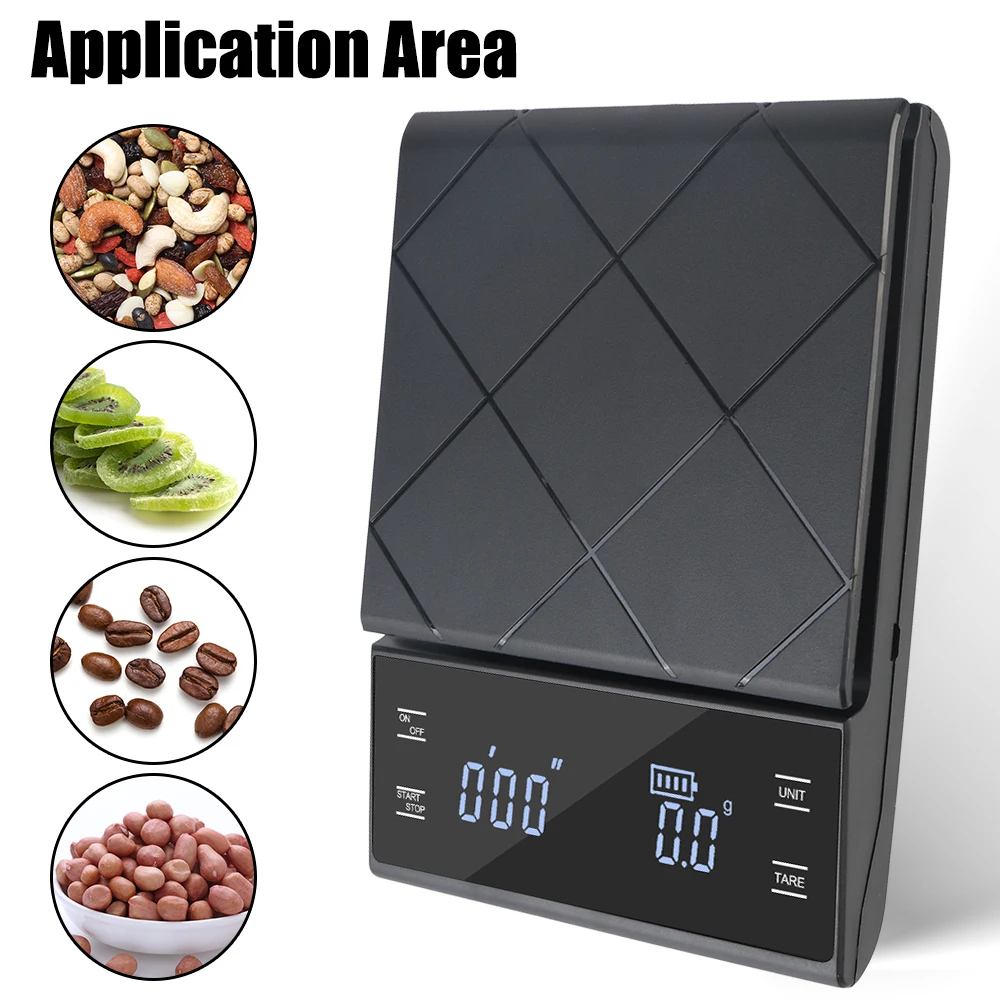 G/oz/ml Auto Timer Digital Rechargeable Type-C High Precision Electronic Coffee Kitchen Weight Scale LED display 3KG/0.1g