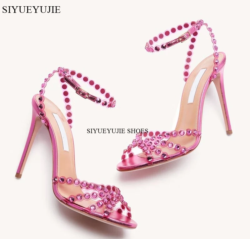 2023 New brand Sequined Crystal Women Sandals Sexy Spike High heels Gladiator sandals Summer Wedding Prom Shoes Sandalias Mujer