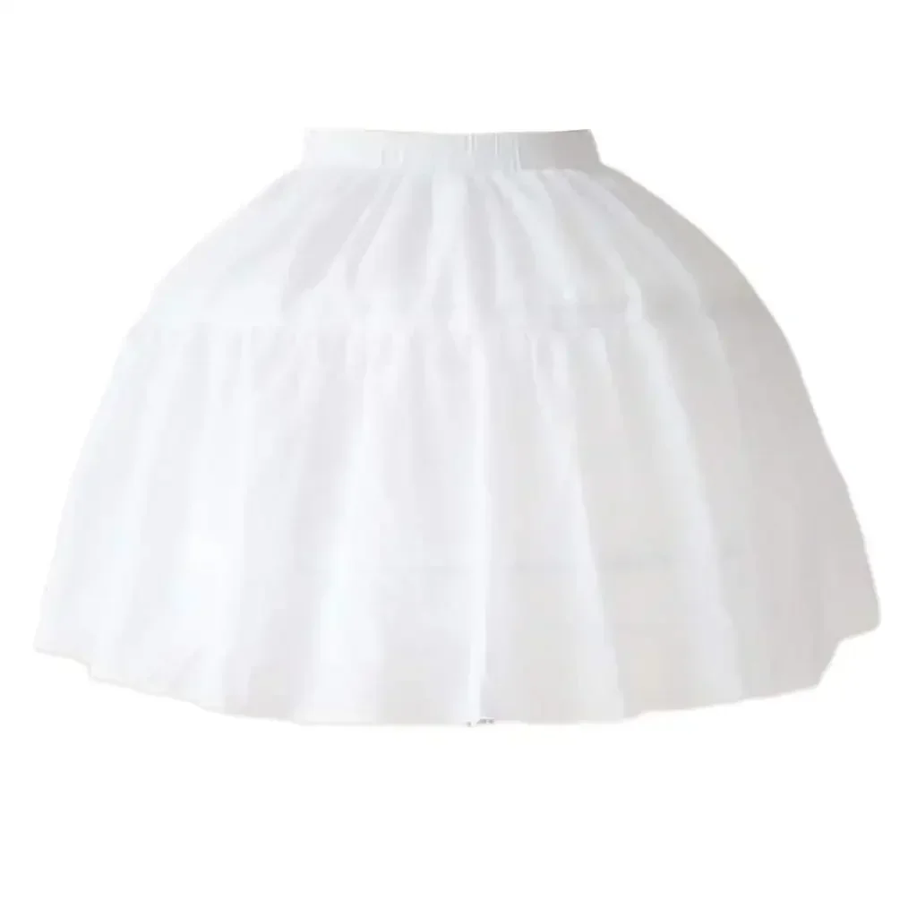 Women Girls Lolita Cosplay Crinoline Petticoat 2 Hoops Tulle Layers Bustle Adjustable Tutu Skirt Wedding Dress Short Half