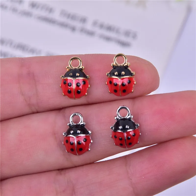 10pcs/pack 3D Style ladybug  Metal Enamel Charms for DIY Jewelry HandMade 12*9mm