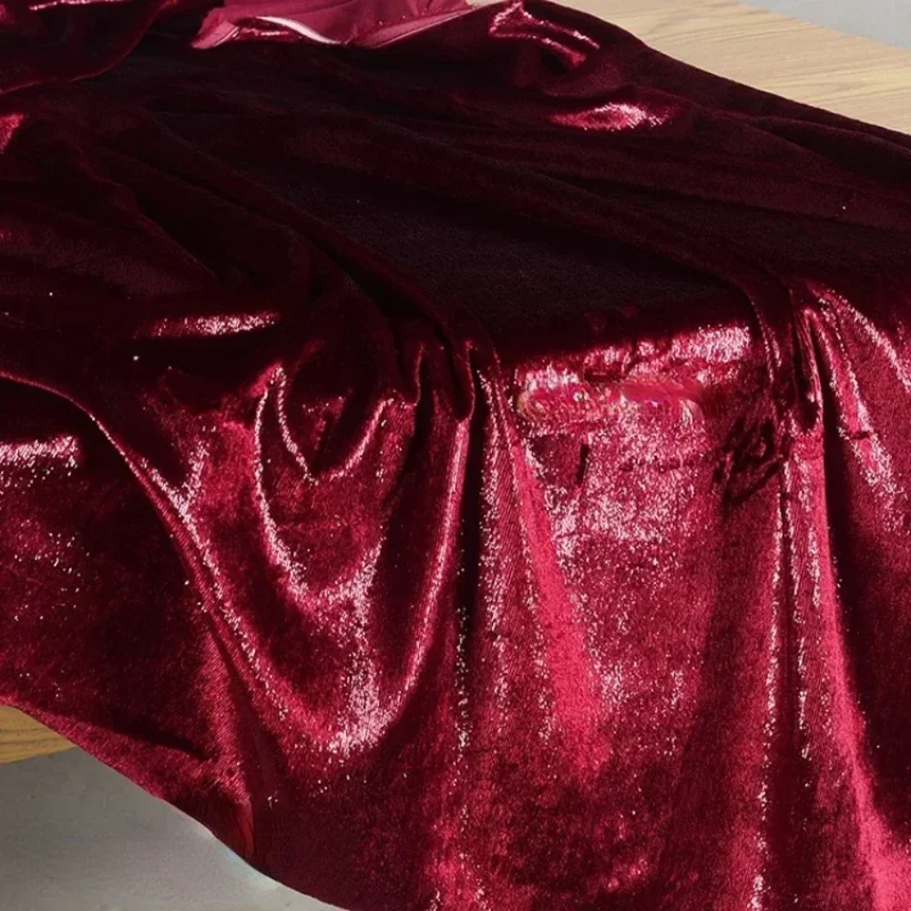 

Wine Bright Thread Glittering Gold Velvet Fabric for Dress Cheongsam Cloth Per Meter Fashion Apparel Diy Sewing Material