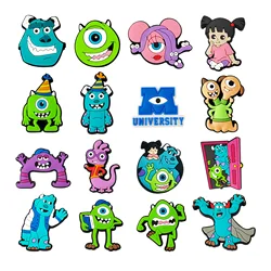 Hot Sale 1-16pcs Disney Cartoon Monsters Inc. University James P Shoe Charms PVC Garden Shoes Buckles Decoration Fit Kids Gift