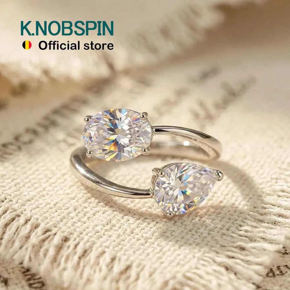 Кольцо KNOBSPIN из стерлингового серебра S925 с муассанитом, женское роскошное украшение, кольцо с грушевидной/овальной огранкой, подарок на помолвку, свадьбу или годовщину.