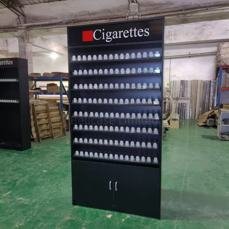 2025customized.Multilayer Wooden Rack Smoke Shop Showcase Store Display with LED Lightbox