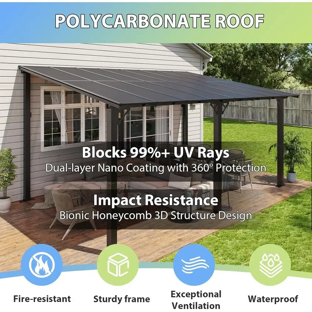 16'x 10' Premium Gazebo with Top e & Polyte Panel, Wall Mounted Gazebos Pergola, Outdoor Patio Lean to Gazebo, Awnings with Slop view 6
