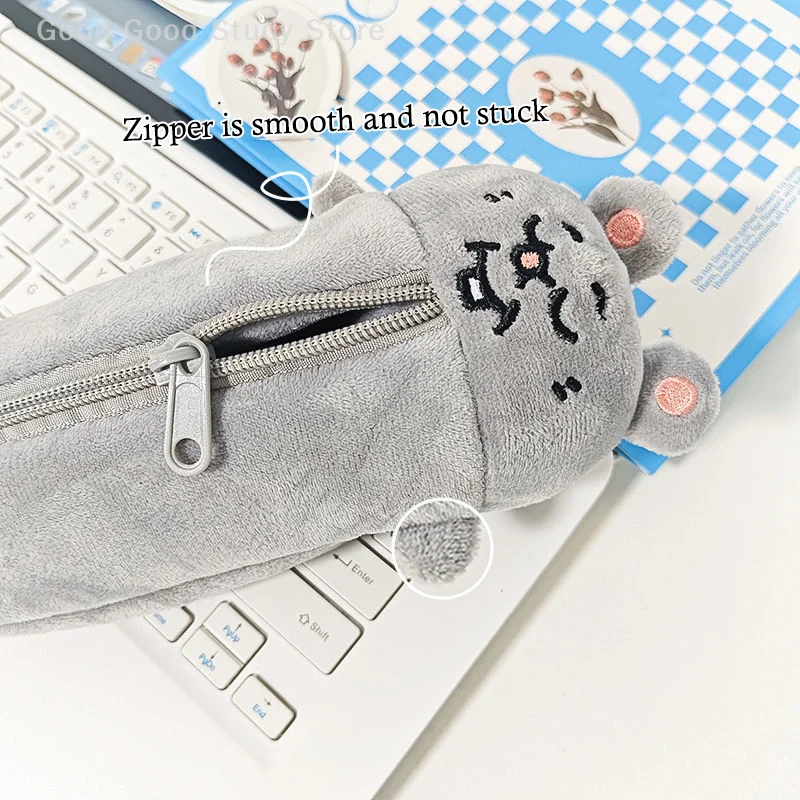 Astuccio per matite in peluche con topo sorridente dei cartoni animati Borsa per cancelleria per studenti carina Borsa di stoccaggio di grande capacità