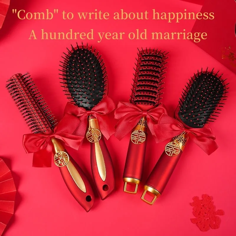 Fullset Of Bright Red Styling CombRecommended By Barber To Use Massage Scalp Air Cushiong Comb Lady Wedding Happiness Combs Tool