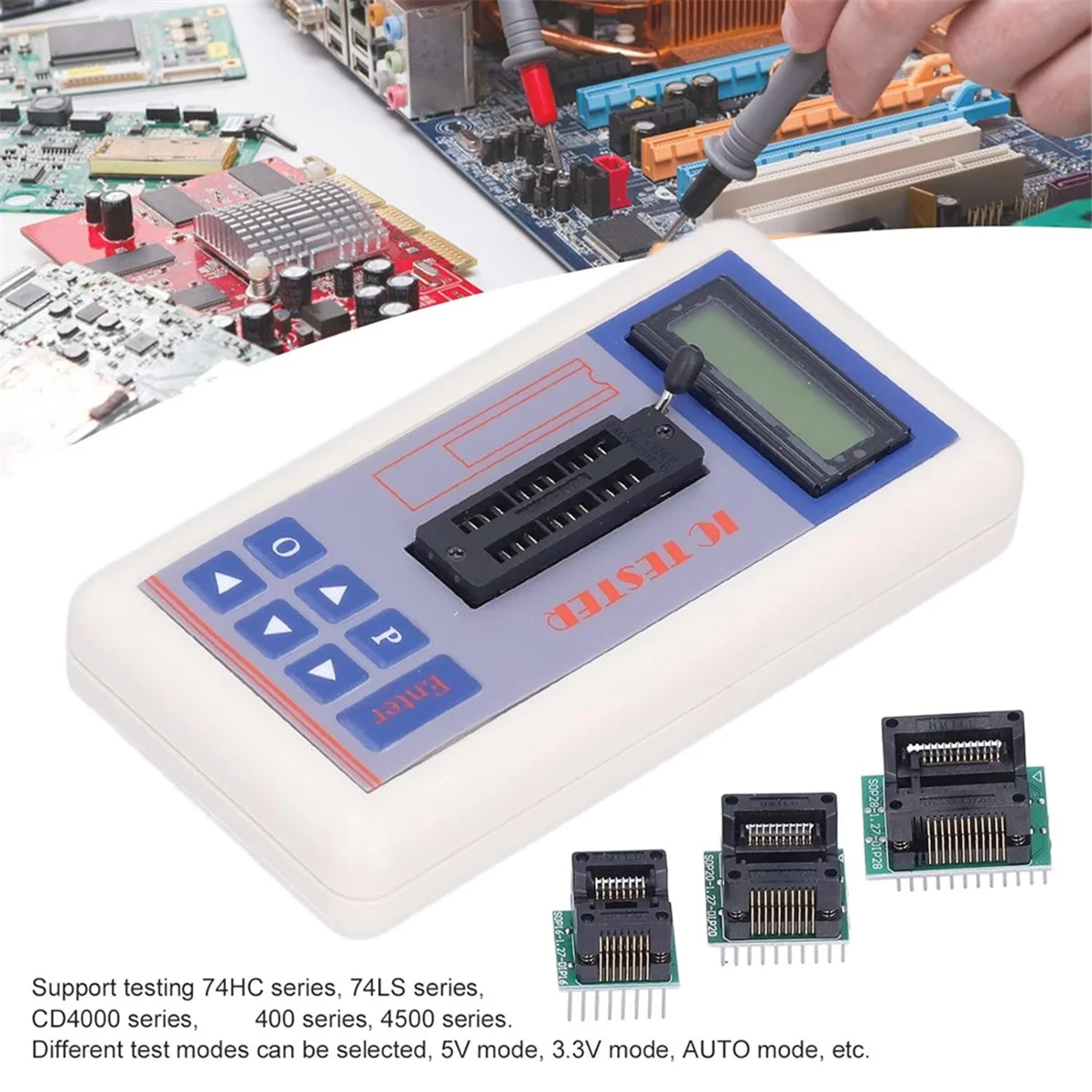 A04I Integrated Circuit Tester, IC Transistor Capacitor Tester, Diode Checker Detector, with 5V 3.3V AUTO Mode,B