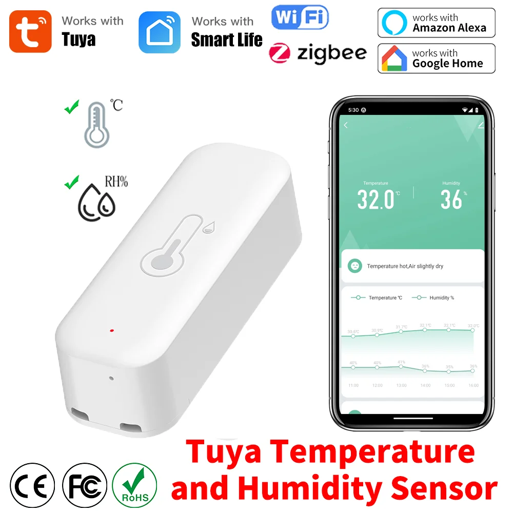 Tuya WiFi Zigbee Temperature and Humidity Sensor for Smart Home APP Remote Control Compatible with Yandex SmartLife Alexa