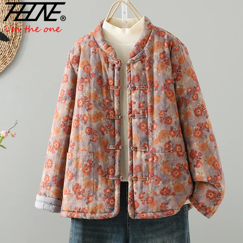 THHONE Giacca invernale Parka Donna Plaid Addensare Abito caldo Vintage Casual Stile cinese Cappotto di lino in cotone allentato Capispalla Top