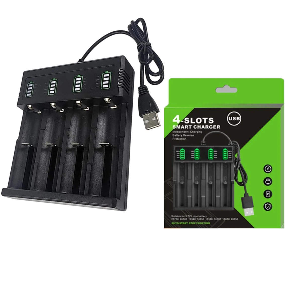 1/2/4Slot 18650-Lithium Battery Charger USB Smart Battery Charger Shell For 21700 14500 18500 26650 Lithium Battery