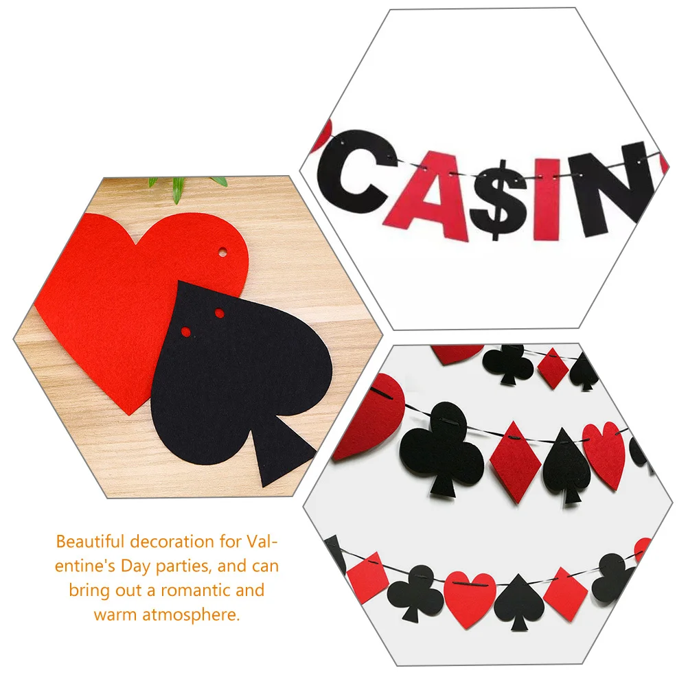 

4Pcs Heart Tassel Set Casino Theme Felt Hanging Banner Decor for Party Indoor Outdoor Use Creative Photo Prop Decoration