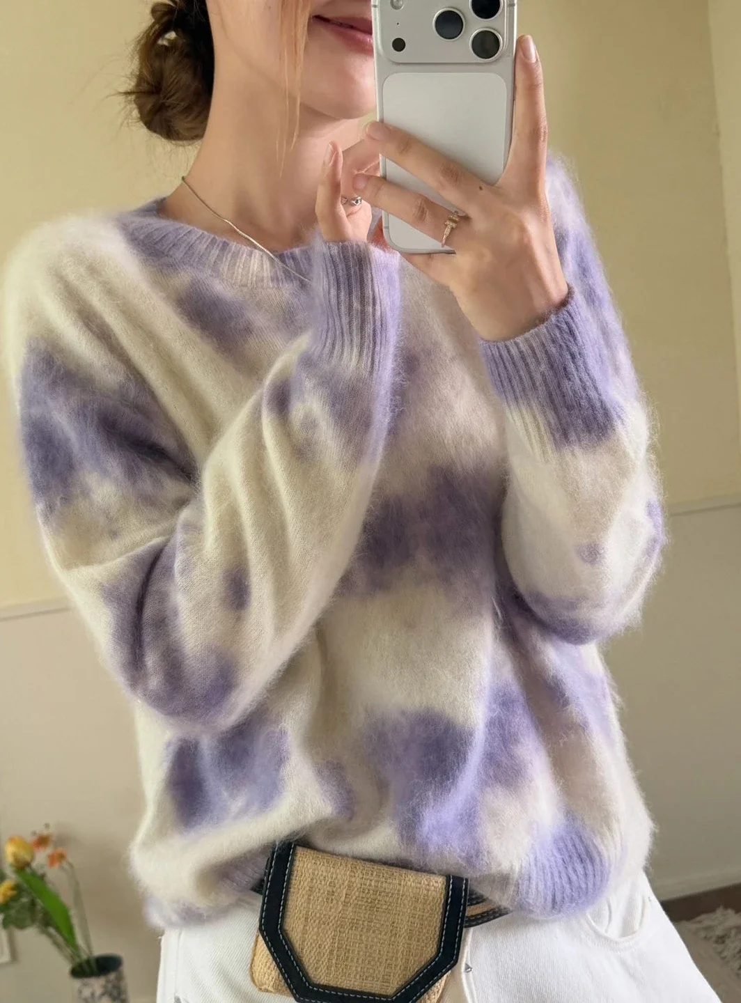 Wool Sweater 92.3% wool 3.9% mulberry silk 3.8% cashmere autumn and winter gradient round neck tie dye knit pullover 2026