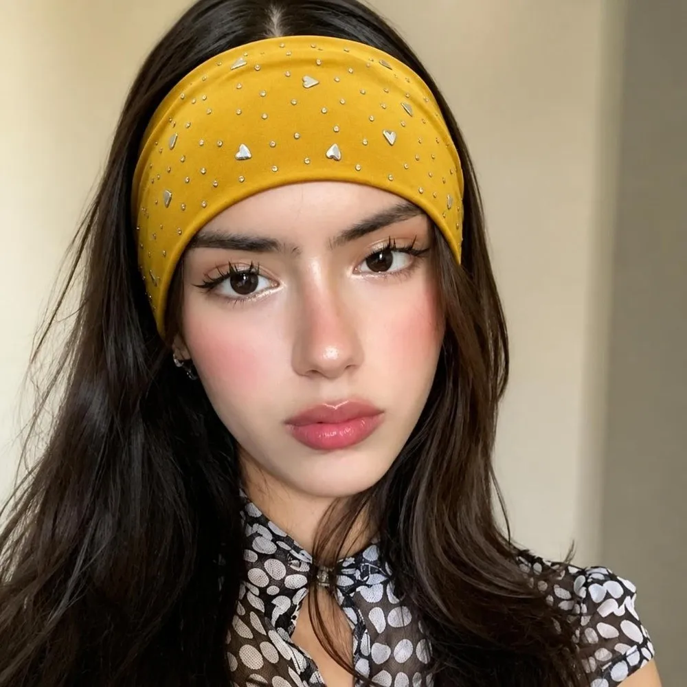 Trendy Fabric Star Headband Wide Elastic Wide Hair Wrap Rhinestone Accents Star Studded Elastic Hair Band Daily Wear