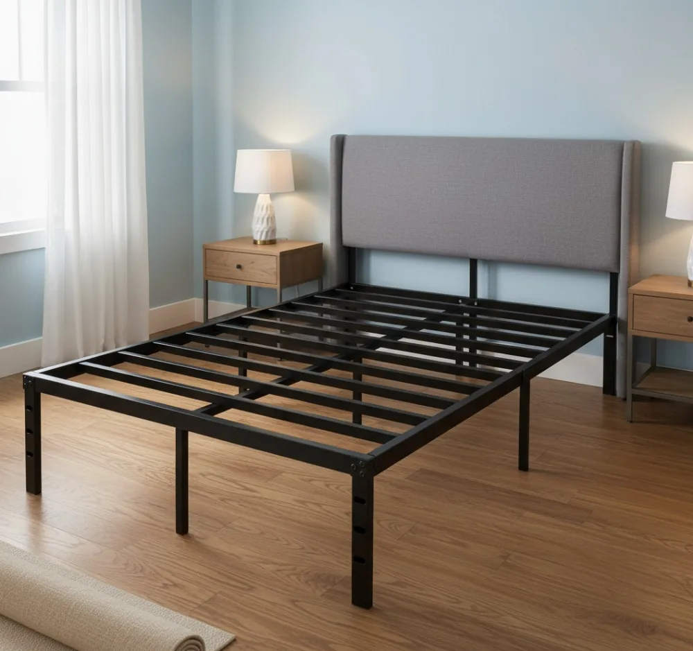 إطار سرير بمنصة معدنية مقاس 14 بوصة، مقاس مزدوج، لا حاجة إلى صندوق زنبركي، شرائح دعم شديدة التحمل، سهلة التجميع، أسود #1