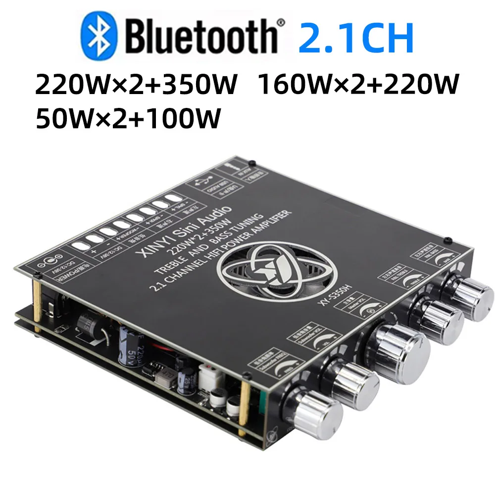 2*220W+350W TPA3251 TDA7498E Bluetooth Power Amplifier Board 2.1Ch Class D USB Sound Card Subwoofer Theater Audio Stereo Amp