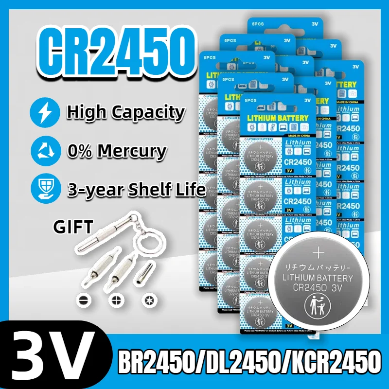 

CR2450 3V Lithium Battery CR2450/DL2450/BR2450/LM2450 for Toy Car Key Remote Control Watch LED Light Button Coin Cell