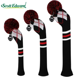 3pcs/set Golf Knit Headcover Black Rhombus Golf Protector For Driver(460cc) Fairway and Hybrid(UT) or only Gift Box