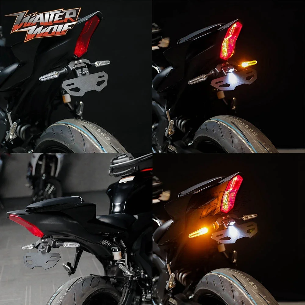 YZFR7 For YAMAHA YZF MT07 FZ07 2024 Motorcycle License Plate Holder Tail Tidy Turn Signal Light LED Accessories Frame Adjustable