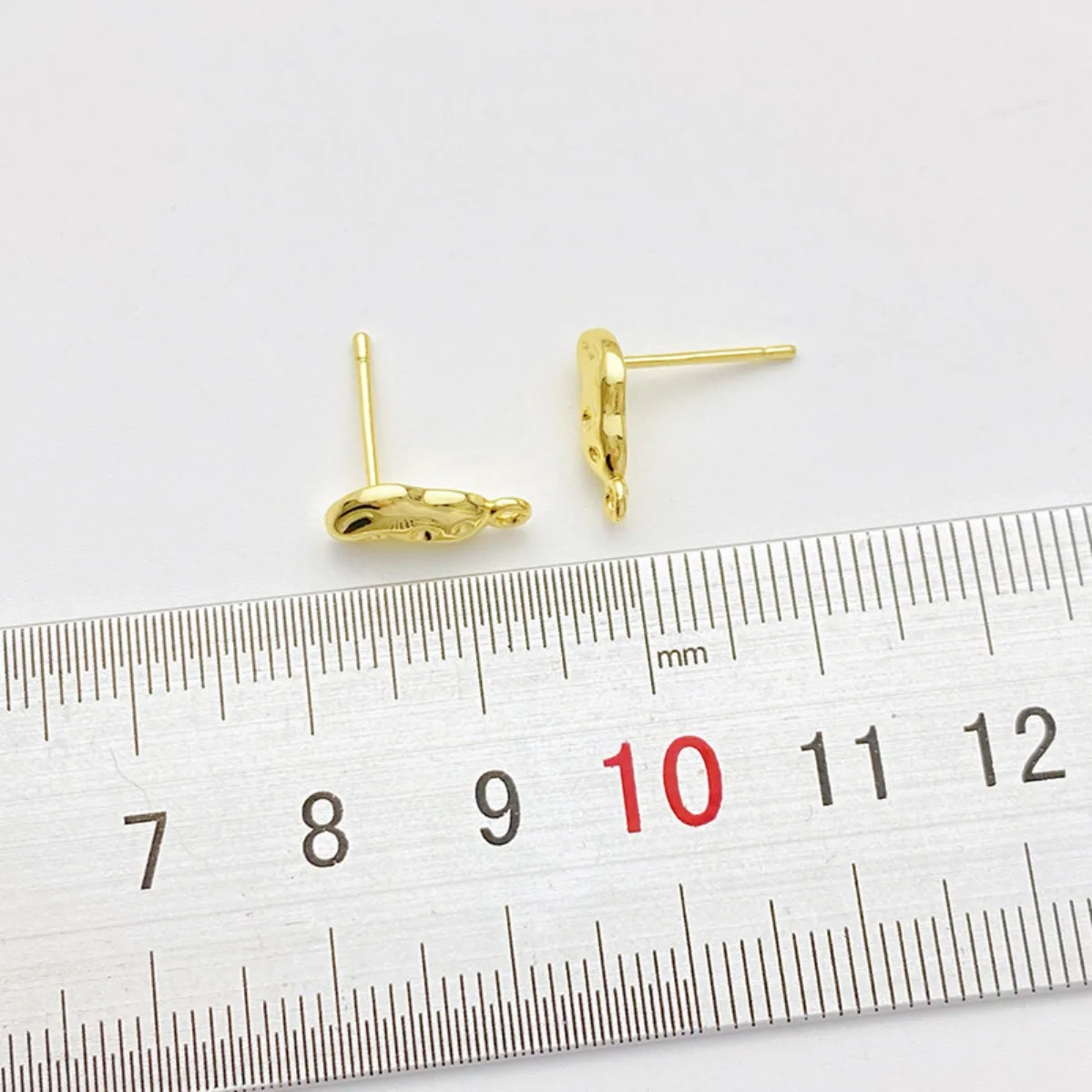 14K Gold Plated Textured Irregular Bean Stud Earrings With Bail, DIY Earring Jewelry Findings