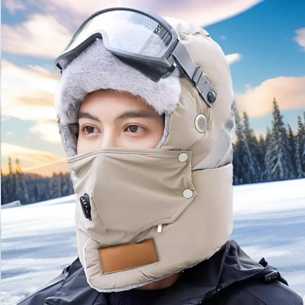 Lentes antiniebla, gorro de esquí ruso Ushanka, máscara con orejeras, gorra a prueba de viento para ciclismo con gafas, gorro con capucha, gorros cálidos para invierno, deportes