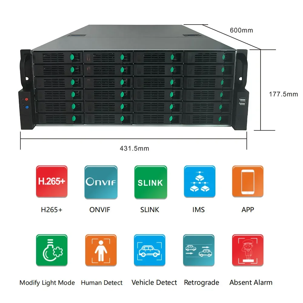 مسجل فيديو شبكة IP بفتحة 128 قناة 4U 24HDD أقصى يدعم دقة 8k 4K AI Cctv NVR