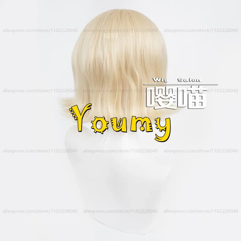 IDV فارو سيدة شعر مستعار إيفلين مورا تأثيري النساء 35 سنتيمتر قصيرة ضوء الذهبي شعر مستعار تأثيري أنيمي تأثيري الباروكات مقاومة للحرارة بيروكات صناعية