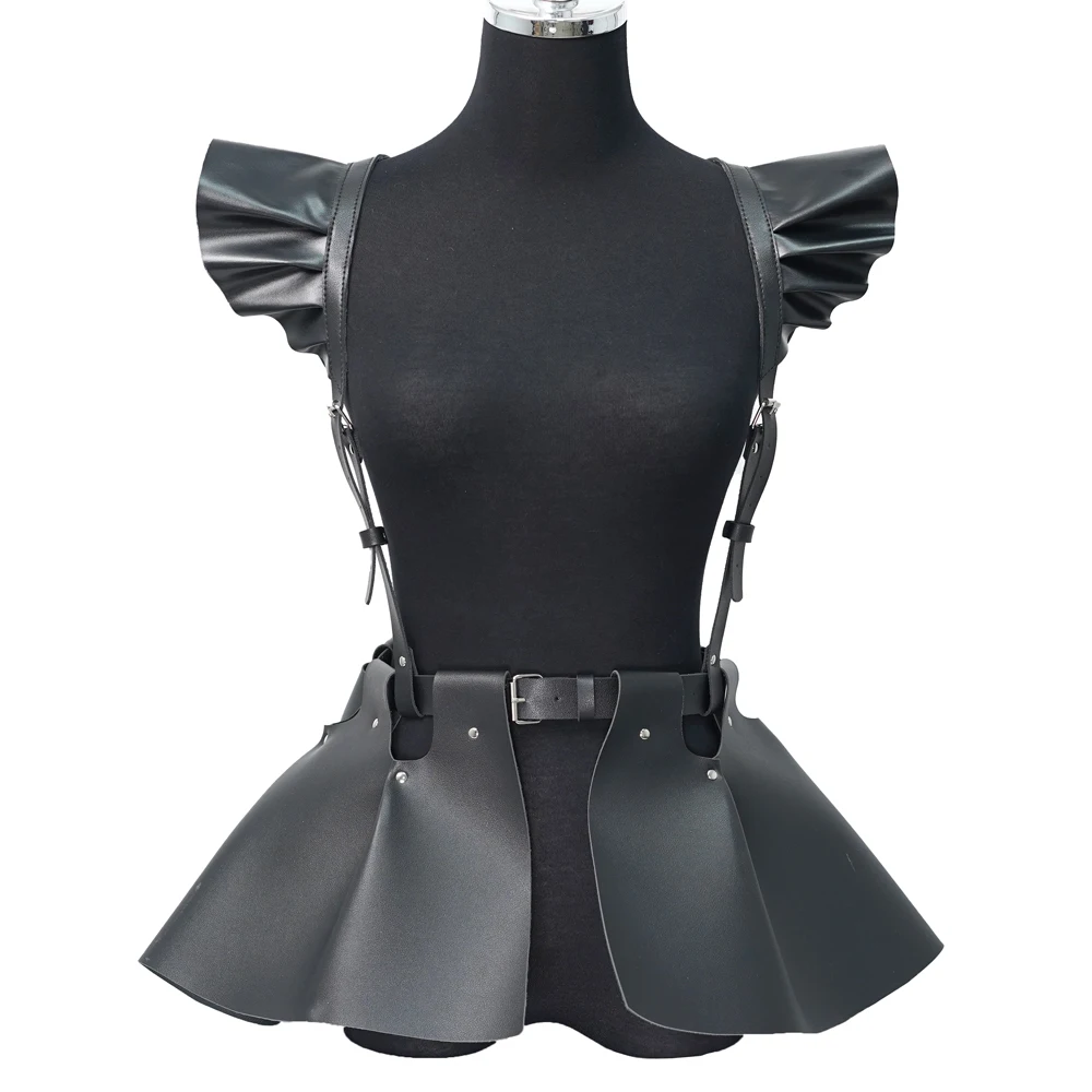 skirt Women\'s Belts Fashion Leather Body Harness Belt Skirt With Ruffle Hem Gothic Style Waist &Shoulder Belt Clothing Accessory