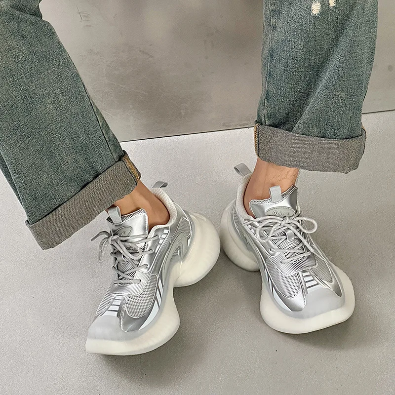 Fashion Couple Flowing light running shoes, thick soled height increasing dad shoes, men's and women's lightweight sports shoes