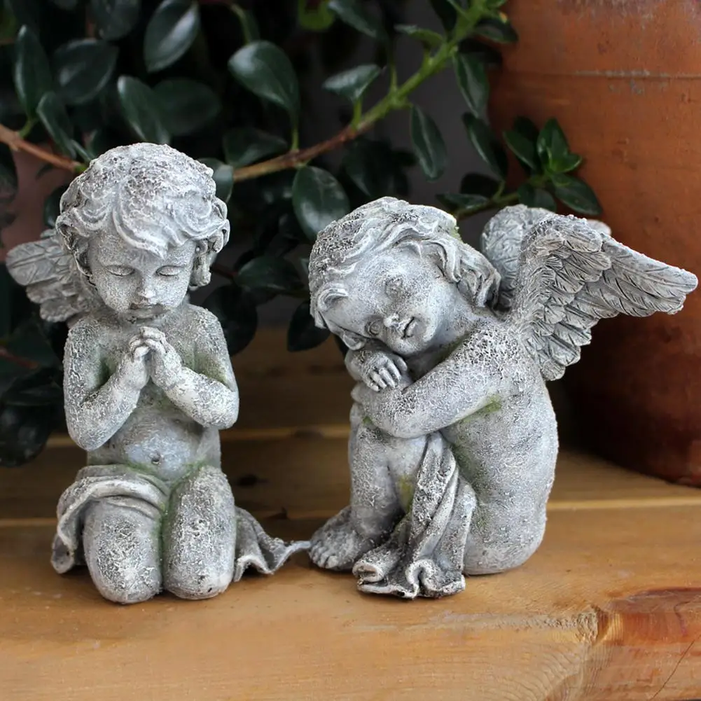 2 Pcs 7cm Cherub Statues Angel Garden Memorial Decorations Waterproof UV Resistant Indoor Adorable Sculptures Resin Angel Decor