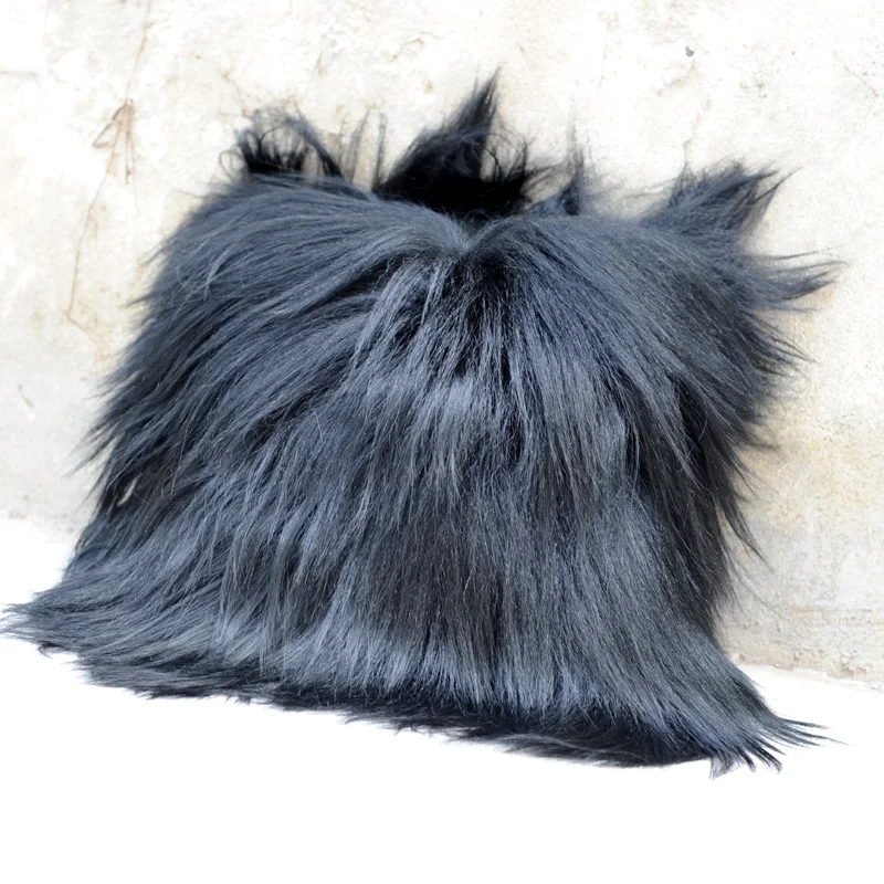 Black Real Goat Fur Pillow Cover, Drop Shipping, CX-D-91