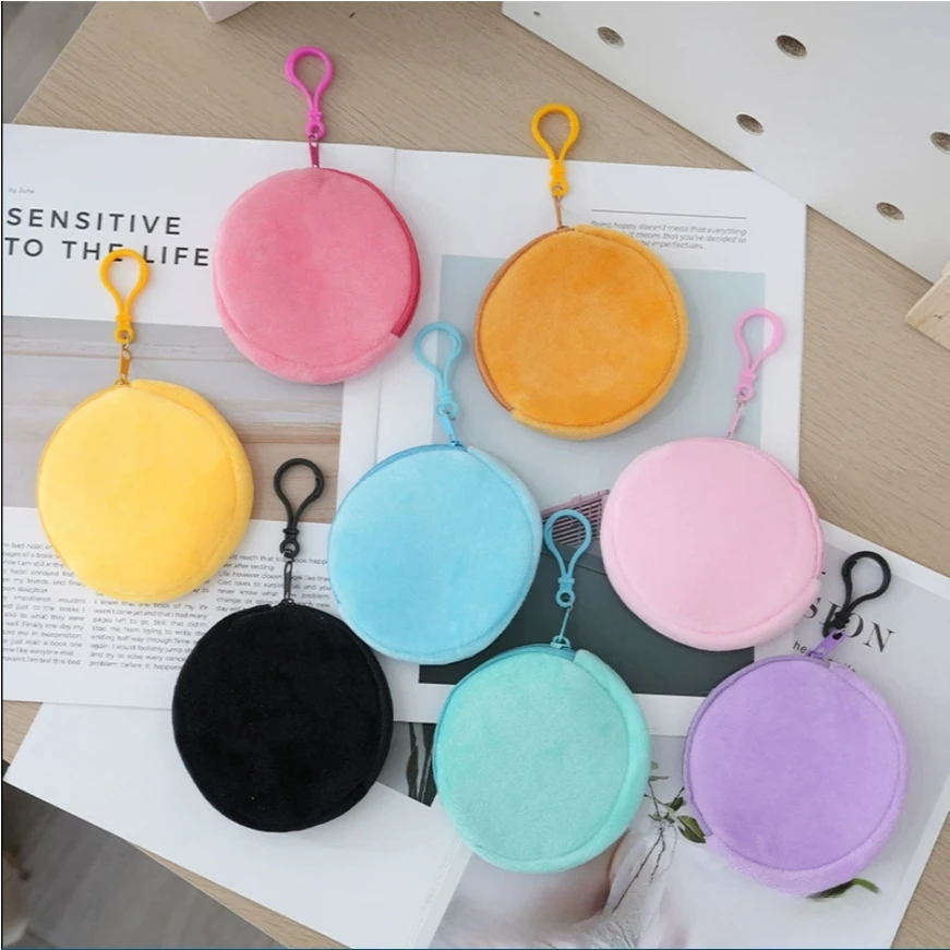 

Круглый плюшевый брелок ярких цветов с нулевым кошельком, милая сумка для наушников, монета, минималистичная сумка для удостоверений личности, кошельки, канцелярские принадлежности для женщин