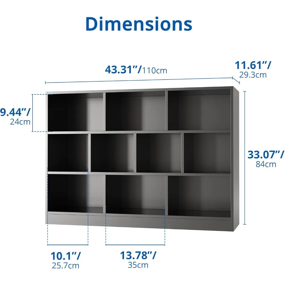 Cozy Castle Bookshelf, 3-Tier Open Shelf Bookcase, 10 Cube Storage Organizer with Anti-Tilt Device, Freestanding Horizontal