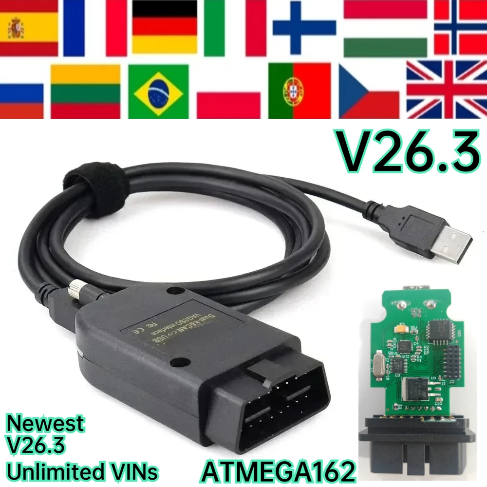 2026 Newest V26.3 VCDSCAN Unlimited VINs Diagnostic Tools FORVAG Coding COM HEX ATMEGA162 V2 V24.3 For VW AUDI Skoda Seat Tool
