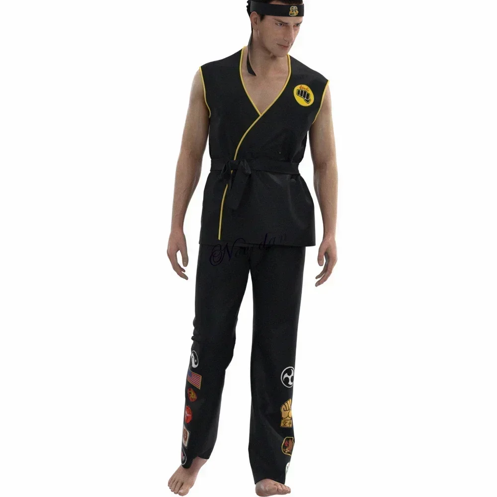 New Karate Kids KOF Cobra Kai Cosplay Costume Kid Adult Black White Kimono Uniform Headband Anime Halloween Party Suit Tracksuit