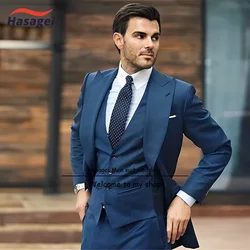 Business Men's Suit Jacket Pants and Vest 3-piece Set Formal Slim fit Work Wear Clothes Groom Wedding Tuxedo