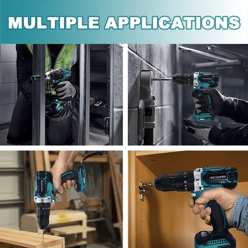 PATUOPRO 13MM Brushless Electric Impact Drill 20+3 Torque Cordless Screwdriver Ice Drill Power Tools For Makita 18V Battery