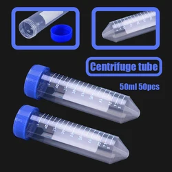 50ml 50pcs Laboratory Test Tubes with Screw Cap and Graduation Frozen Vial Container Multifunctional Plastic Bottle Transparent