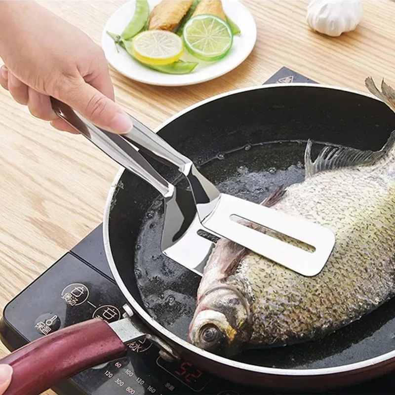 50Pcs/Lot Household Stainless Steel Steak Clip Frying Fried Fish Shovel Pizza Barbecue Grilling Tong Kitchen Clamp Cooking Tools