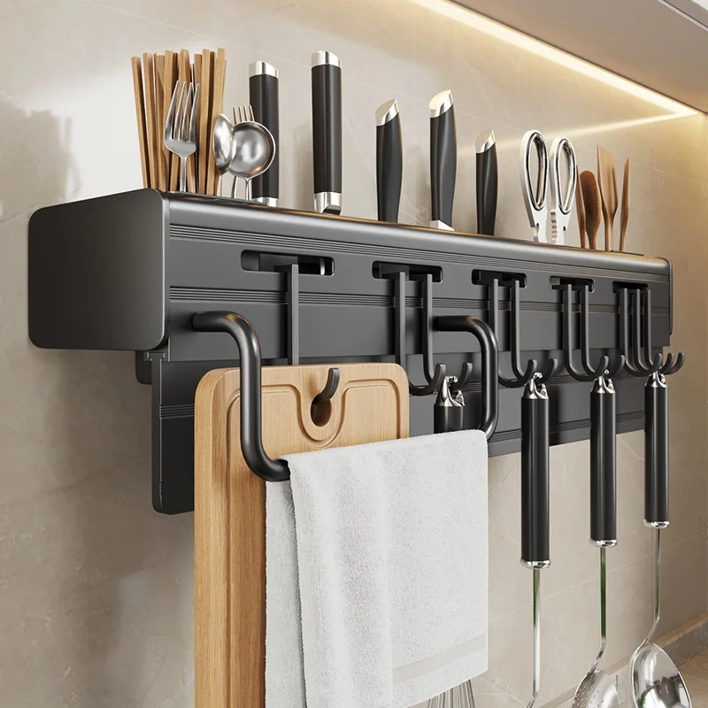 

Kitchen Knife Holder Integrated Multifunctional Chopstick Holder Knife and Spoon Storage Rack Wall Mounted No Punching Required