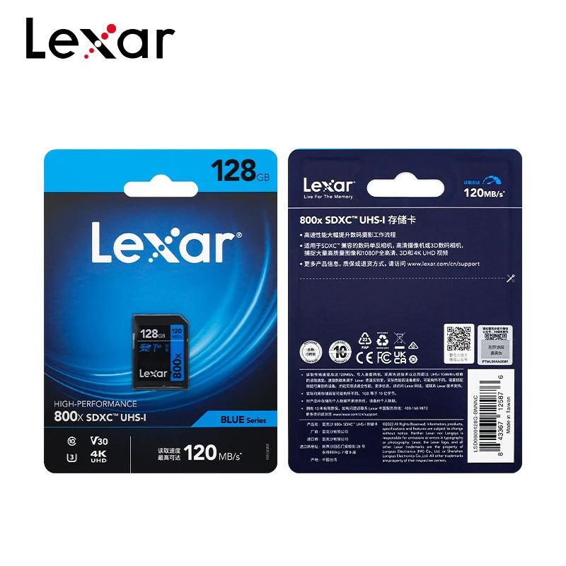 Lexar Memory Card 32GB 64GB 128GB 256GB V30 SD Card SDHC SDXC U3 Flash Card High Speed Max 150M C10 V10 U1 800x PRO For Camera