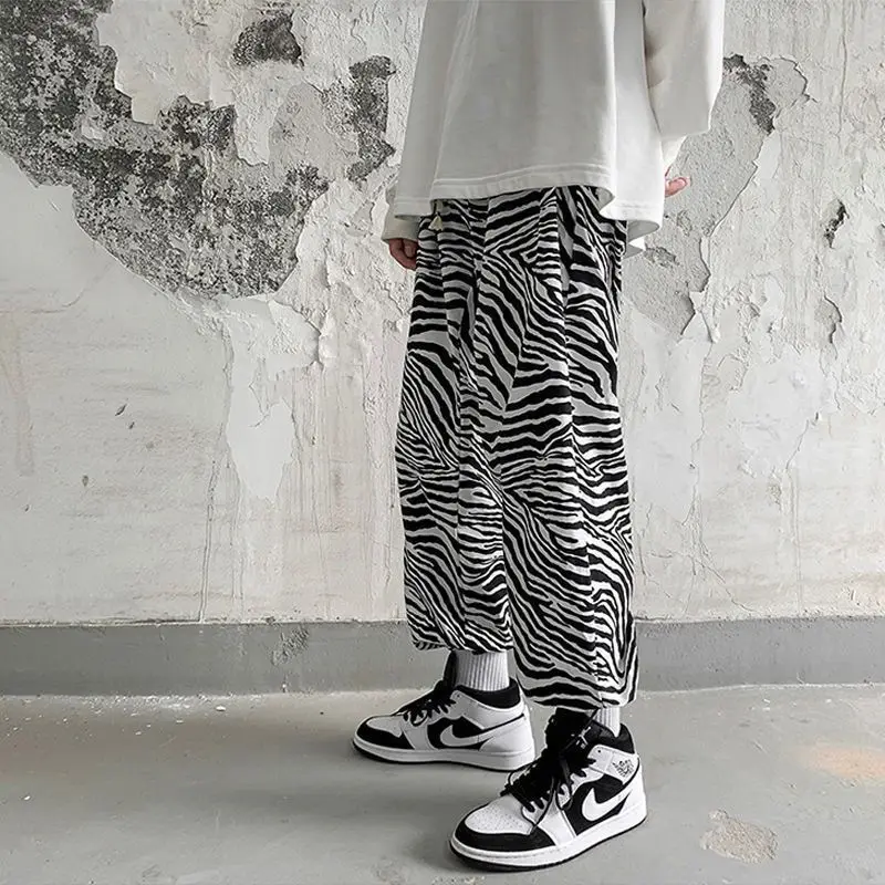 Y2K Zebra Striped Pattern Men Pants Summer Harem Sporty Joggers Ankle-Tied Hispter Loser Male Loose Hippie Jazz Cool Pantalon