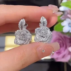 Charm Flower Moissanite Diamond Dangle Earring Real 925 sterling silver Party Wedding Drop Earrings for Women Promise Jewelry