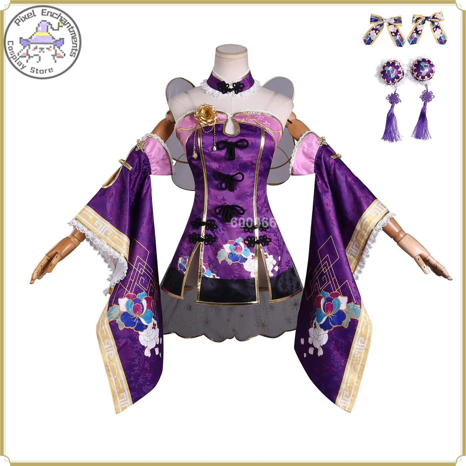 

Anime Character Mari Ohara Cosplay Costume Women -Full Set Purple Satin Cheongsam High Quality Role Playing Halloween Party Suit