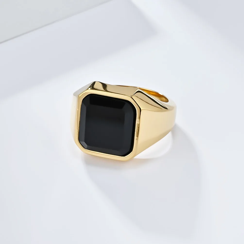 

Black Stone Stainless Steel Ring for Men Silver Color Hip Hop Punk Style Wedding Party Jewelry