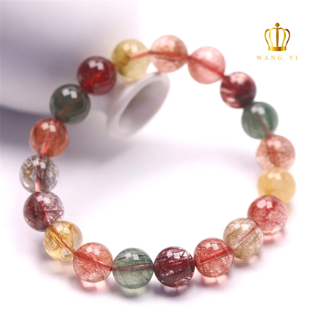 

Top Natural Colorful Hair Rutilated Quartz Bracelet Jewelry For Woman Man Beauty Gift Healing Crystal Beads Strands AAAAA 8-12mm