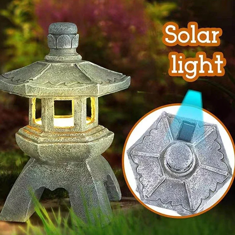 

Retro Light Garden Decoration Non-Fading Landscape Stone Pagoda Lantern Solar Lamp IP55 Waterproof Resin Solar LED