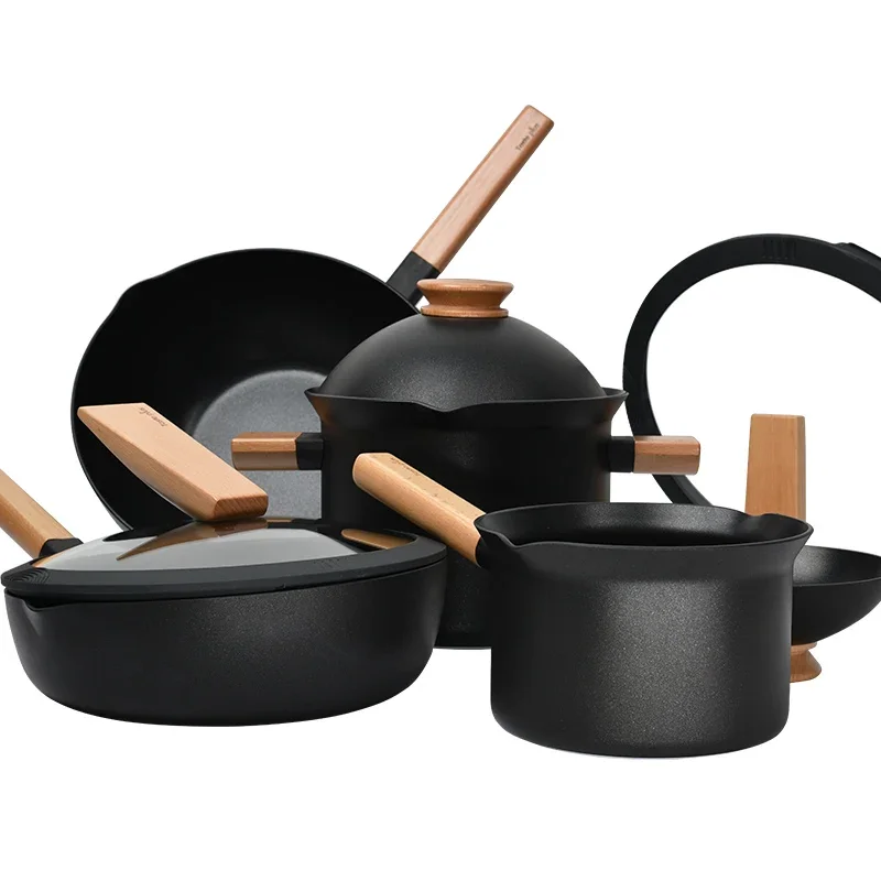 Non Stick Cooking Pot Set Removable Flat Pan with Lid Pots and Pans Set Kitchen Cookware Pot for Cooking Cookware Set Frying Pan